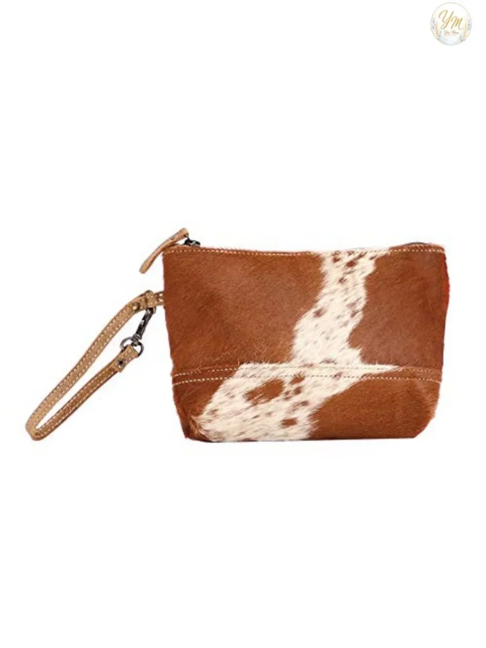 Cow Print Wristlet Purse - Over the Shoulder Bag with Genuine Leather Straps